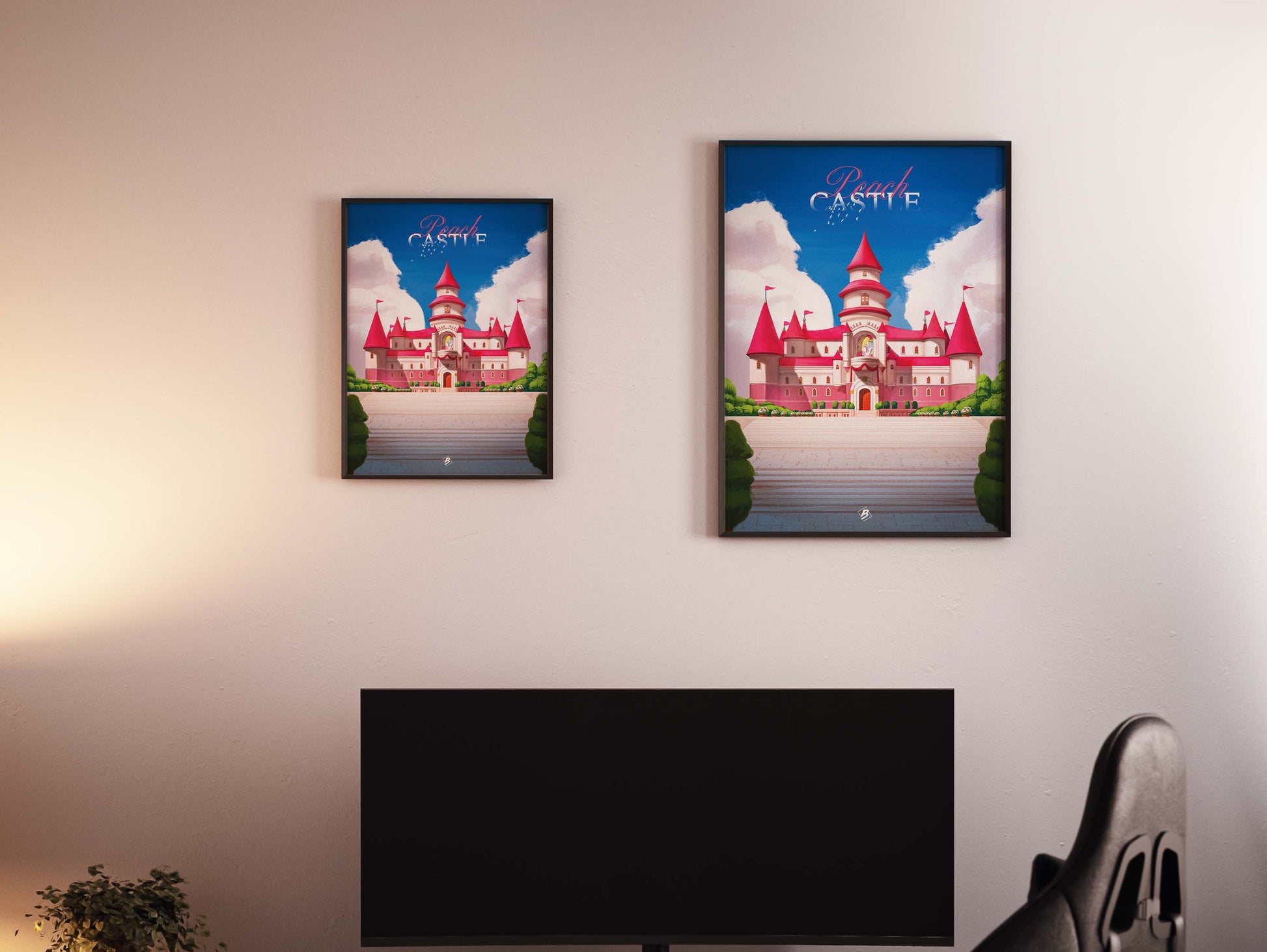 2 Affiches encadré au formats A2 et A3 du château de Peach dans une gaming zone